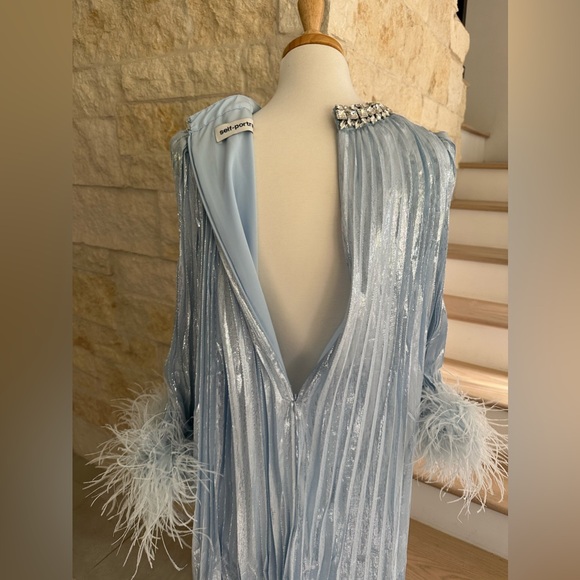 Self Portrait Blue Metallic Chiffon Feather Midi Dress - Picture 17 of 17
